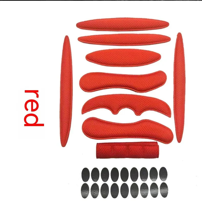 Cycling helmet liner with velcro chin pad in blue, black, red and grey colour options