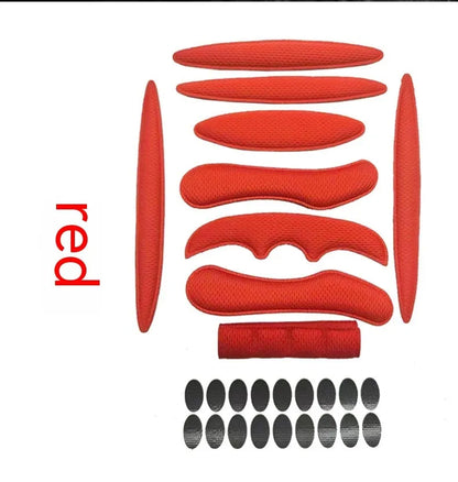 Cycling helmet liner with velcro chin pad in blue, black, red and grey colour options