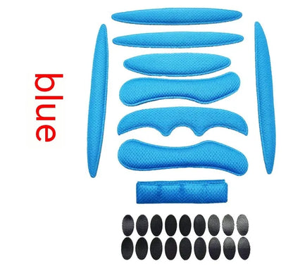 Cycling helmet liner with velcro chin pad in blue, black, red and grey colour options