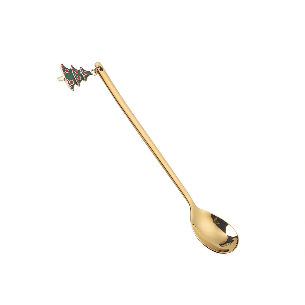 Christmas spoon set with silver and gold finishes, 135mm long stainless steel dessert utensils