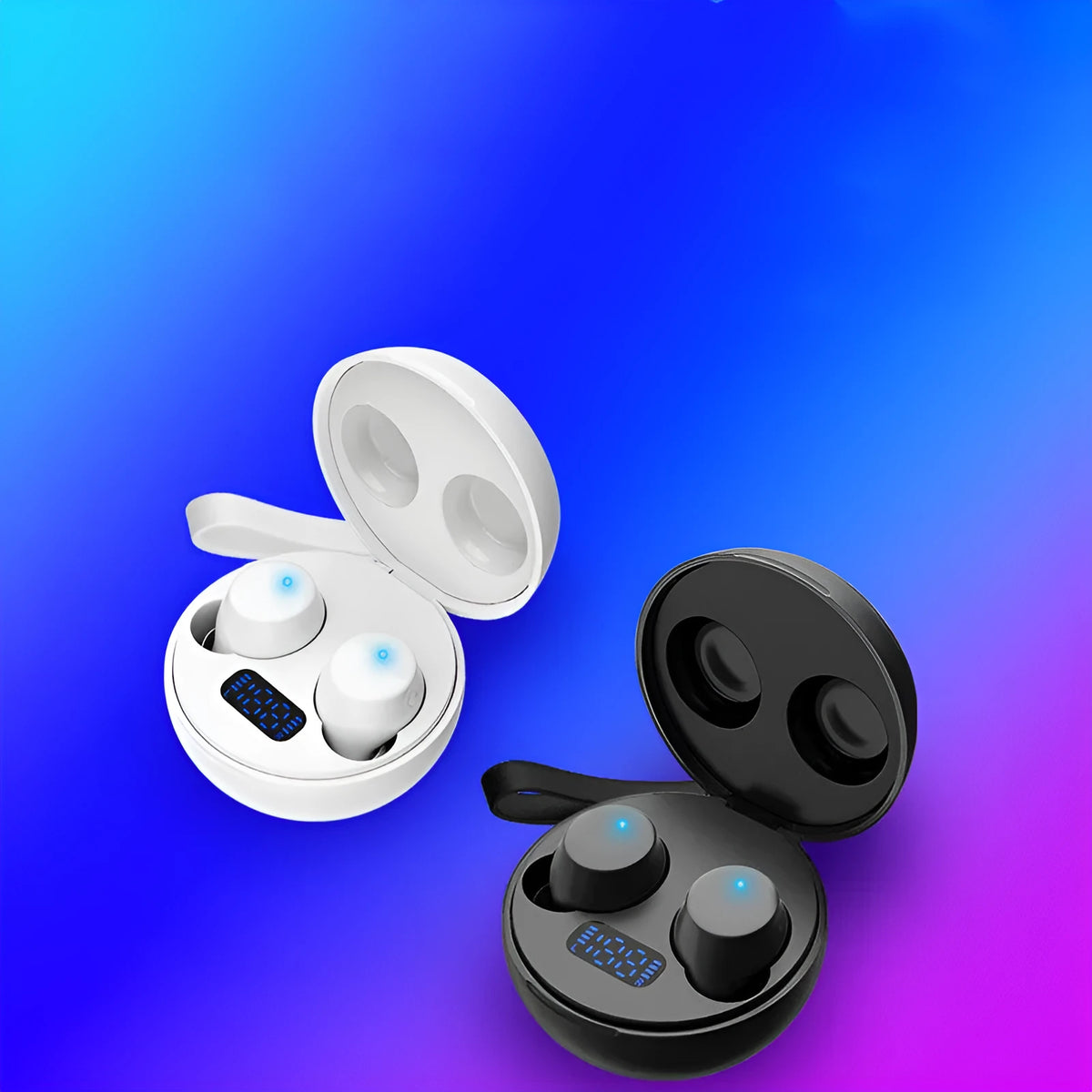 Black wireless neck-mounted sports headphones with magnetic earpieces and charging case