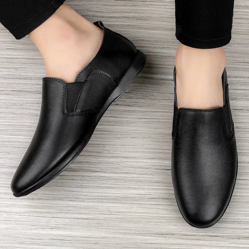Men's leather business casual shoes, breathable men's dress shoes, genuine cowhide uppers, round toe formal office shoes, UK sizes 4 to 11, available in black and brown