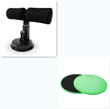 Compact sit-up strength trainer with steel springs and foam padding for home fitness