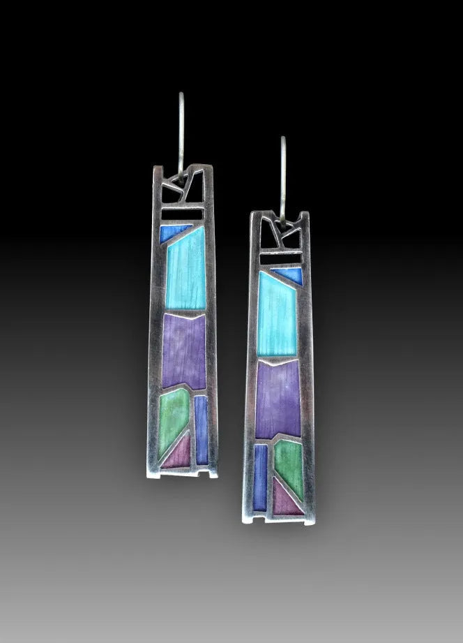 Silver water drop-shaped women's alloy earrings with an irregular oil colour electroplated finish.