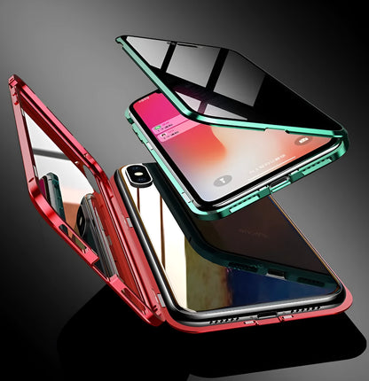 Anti-peeping magnetic clamshell phone case for Samsung Galaxy with double-sided glass protection in solid colour options