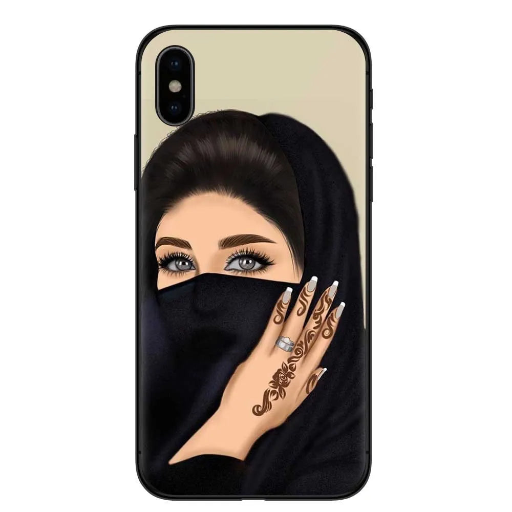 Islamic hijab veil girl design TPU phone case with rhinestone floral letter pattern