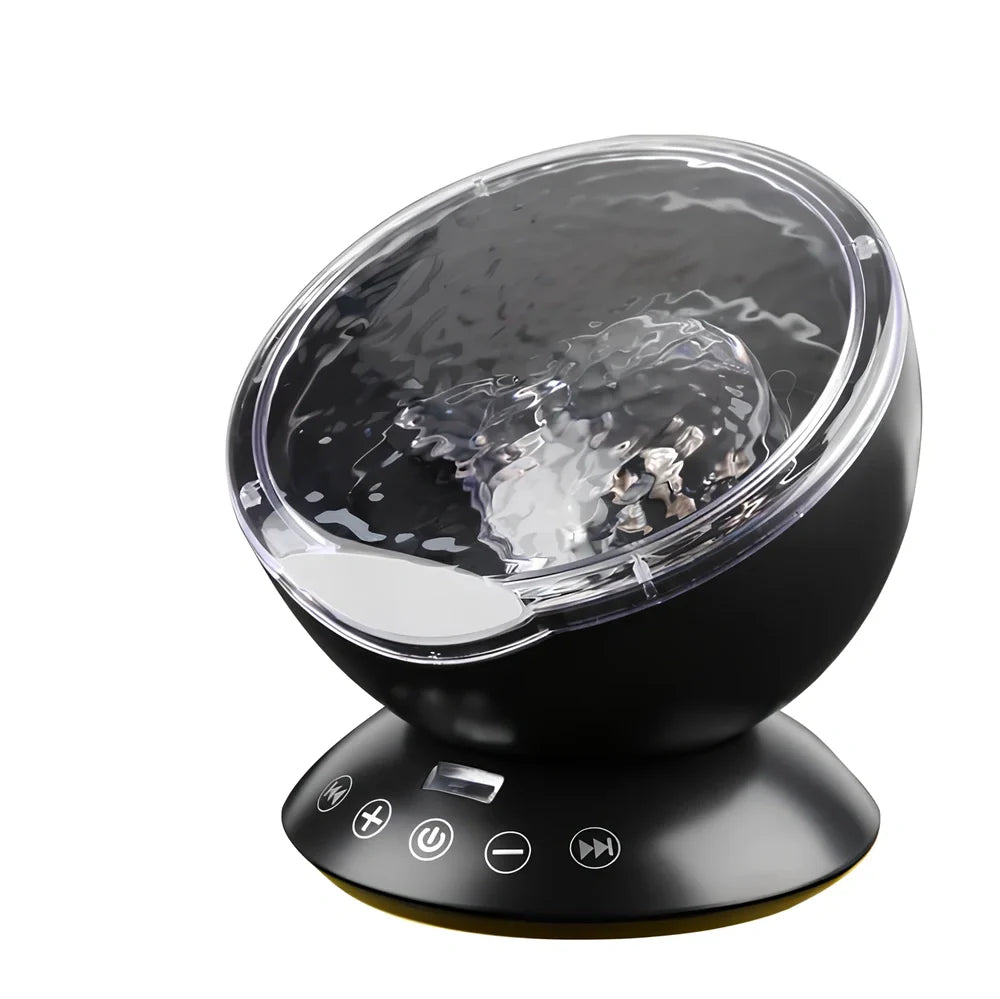 Ocean wave projector showing colourful LED light projection with remote control and adjustable 45-degree angle
