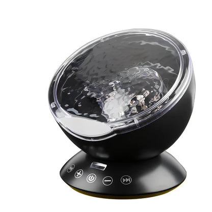 Ocean wave projector showing colourful LED light projection with remote control and adjustable 45-degree angle