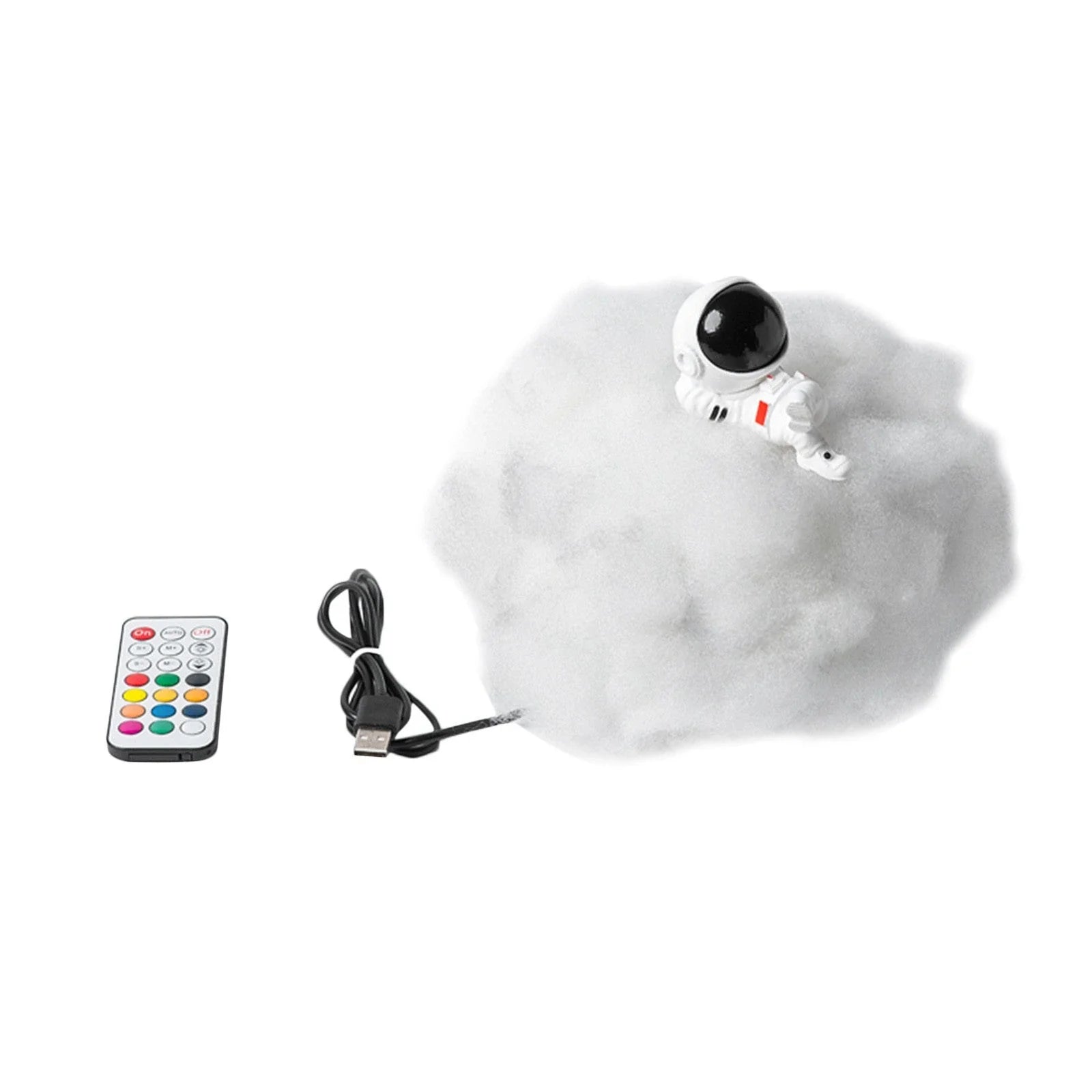 Enchanting cloud-inspired astronaut lamp with a rainbow-like glow, creating a mesmerising and whimsical atmosphere.