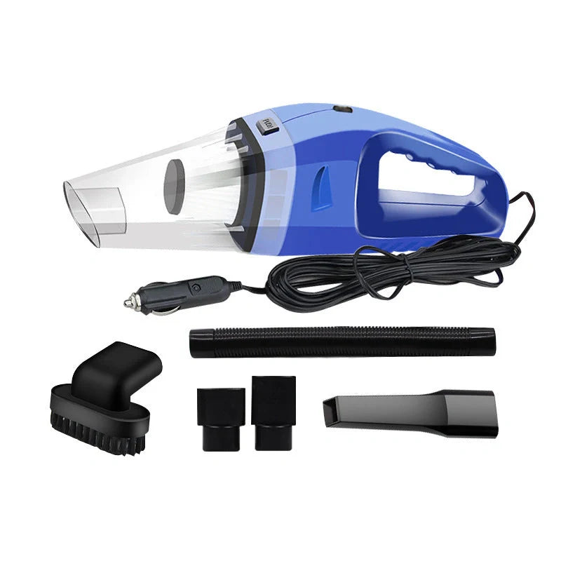 12V 120W Portable Handheld Car Vacuum Cleaner in orange, black, and blue