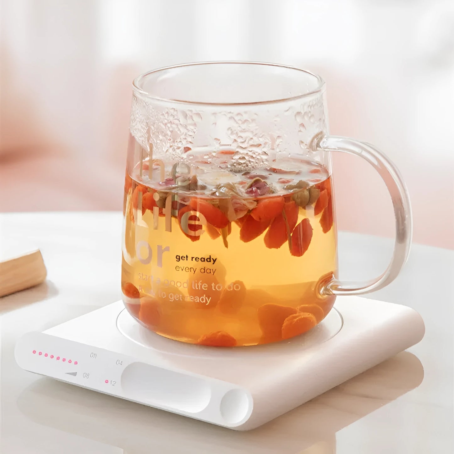 Touch the Warm mechanical USB heating cup pad in pink colour with USB cable