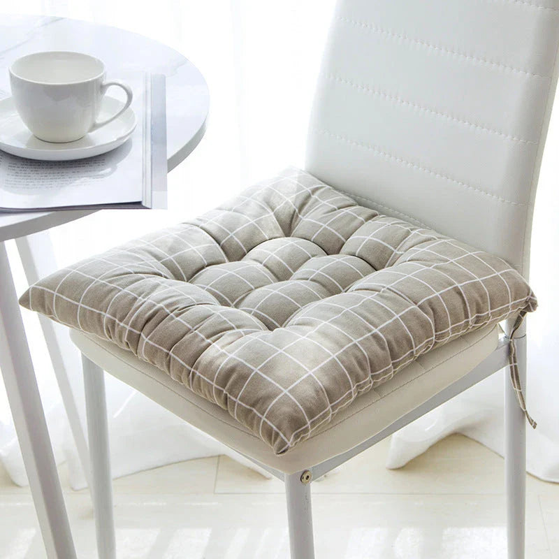 Soft and supportive linen-cotton chair cushion with various color and pattern options