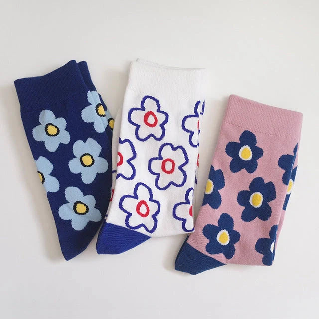 Charming floral cotton socks in various colours, perfect for fashionable UK women