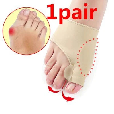 Corrective toe separator socks featuring a gel pad for bunion pain relief and a silicone toe spacer for proper foot alignment
