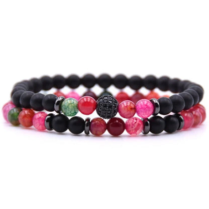 6mm Natural Stone Beaded Bracelet with Micro-inlaid Zircon, elegant handmade jewellery