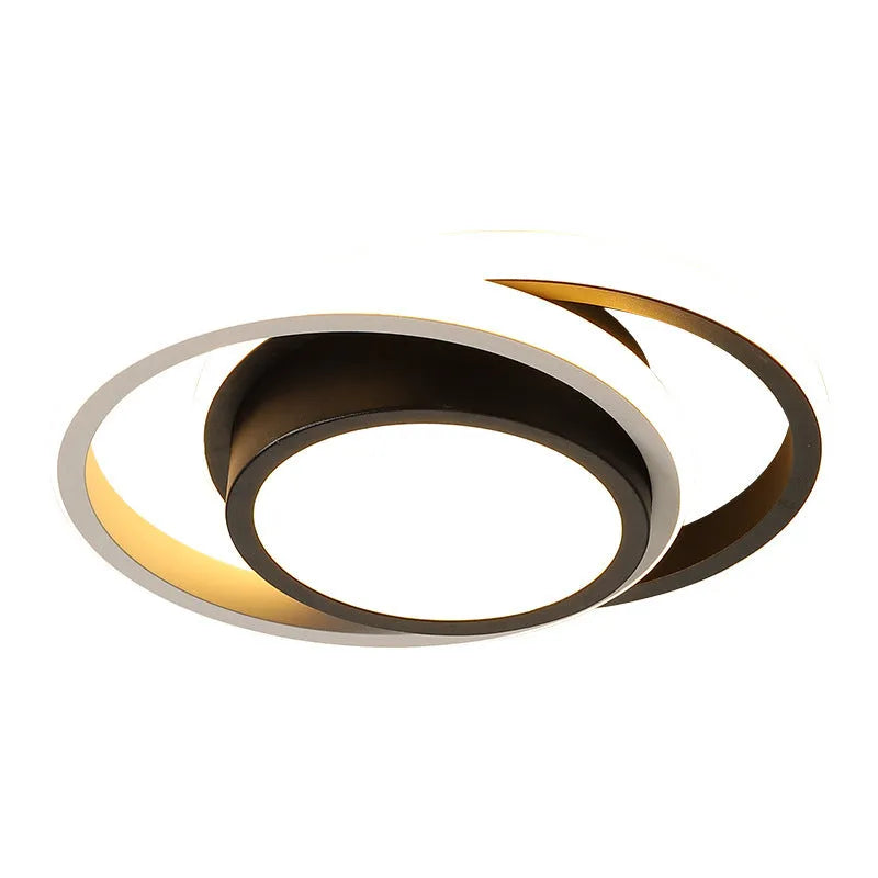 Modern geometric aluminium ceiling light in round and square styles with LED illumination.