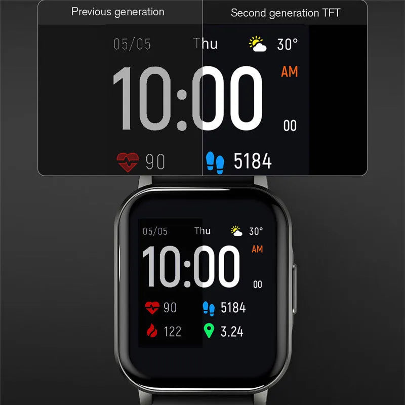 Black waterproof smart fitness bracelet with a 1.4-inch screen on a silicone wrist strap.