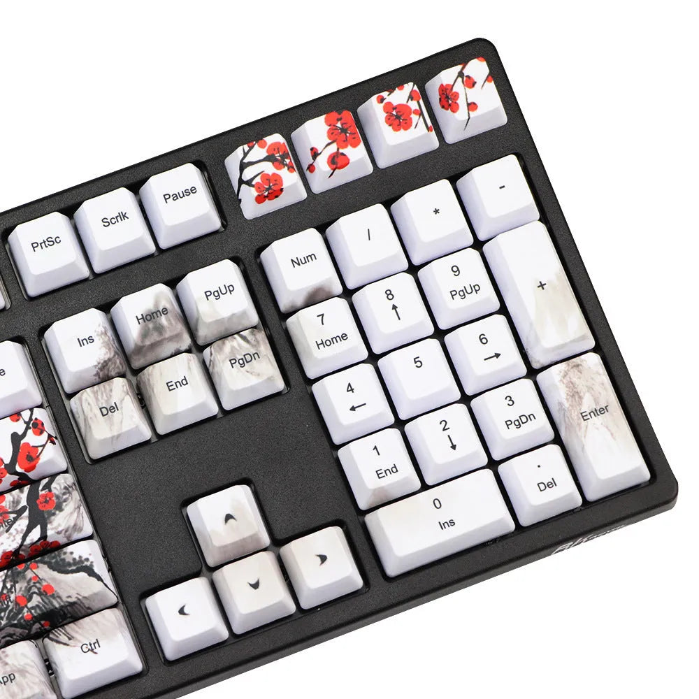 PBT Wangjiang Plum blossom themed mechanical keyboard keycap set with 109 keys in OEM height profile.