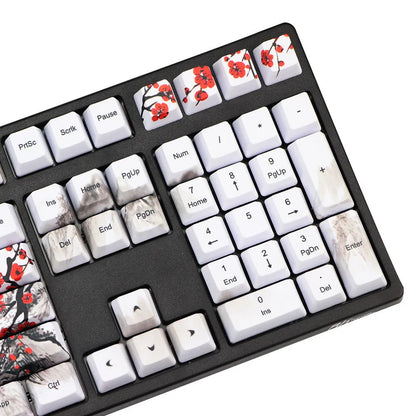 PBT Wangjiang Plum blossom themed mechanical keyboard keycap set with 109 keys in OEM height profile.