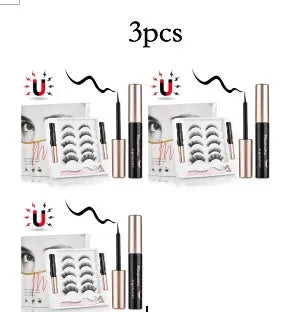 Magnetic false eyelashes set with 5 pairs of imported fibre lashes and 2 mascaras, hand-crafted, 13.7x14.5x1.7cm case