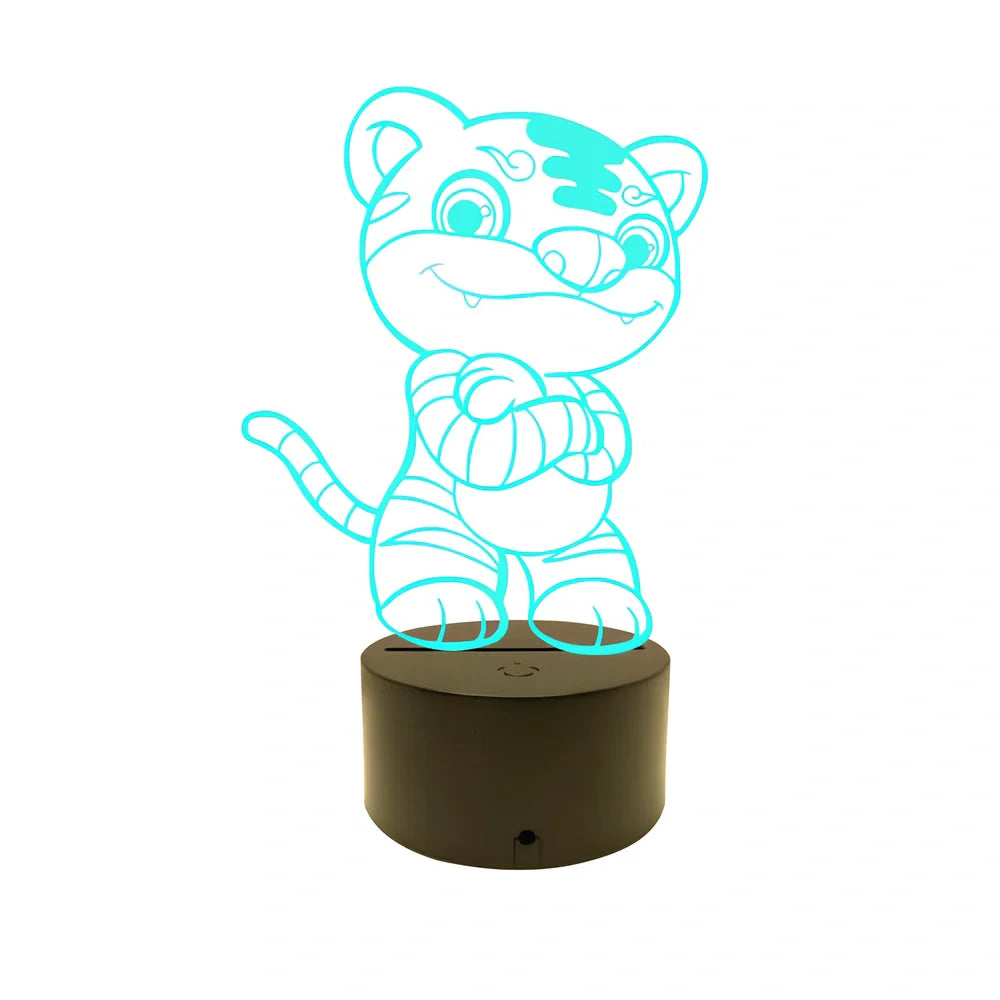 Zodiac LED night light in ox model on ABS base, showing touch-activated seven colours and 87x87x41mm dimensions
