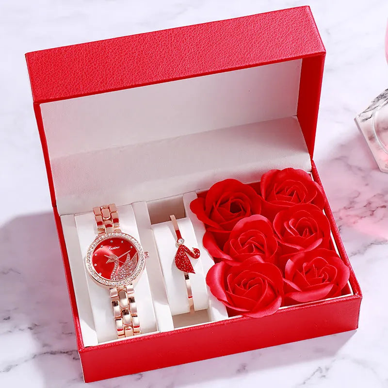 Ladies round watch with 32mm dial, 6mm alloy case, leather strap, and pin buckle