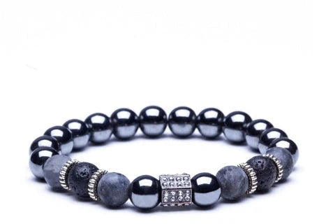 Elegant matte black copper bead bracelet with sparkling zircon inlays
