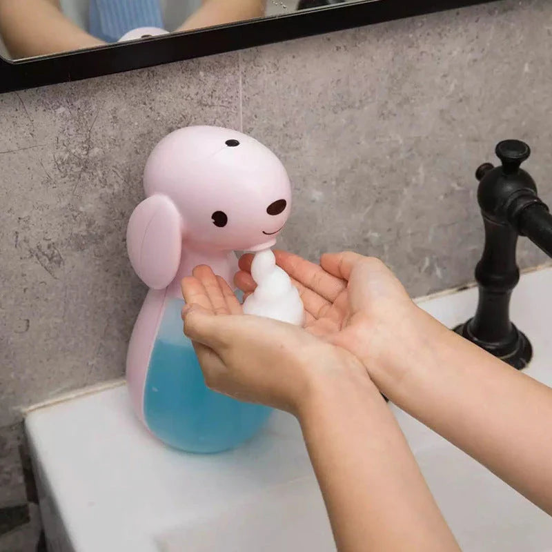 Automatic soap dispenser with cartoon design, featuring a compact size, hands-free operation, and innovative froth technology for efficient and hygienic hand washing