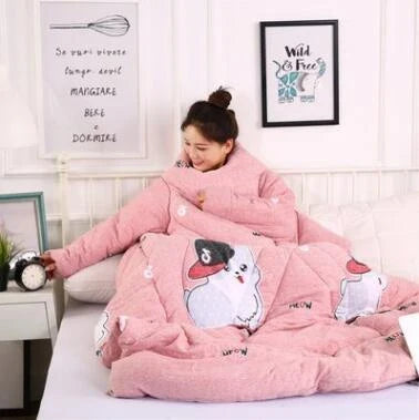 Cozy heated blanket with sleeves for comfortable lounging and hands-free relaxation