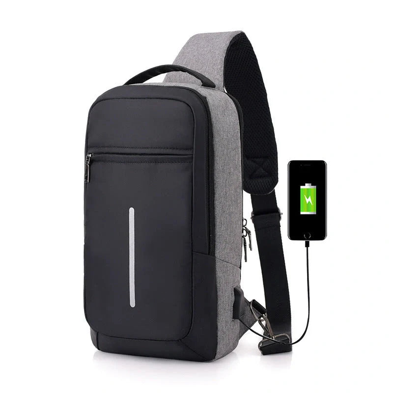 Anti-theft USB charging chest bag in polyester with computer pocket