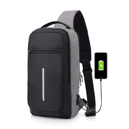 Anti-theft USB charging chest bag in polyester with computer pocket