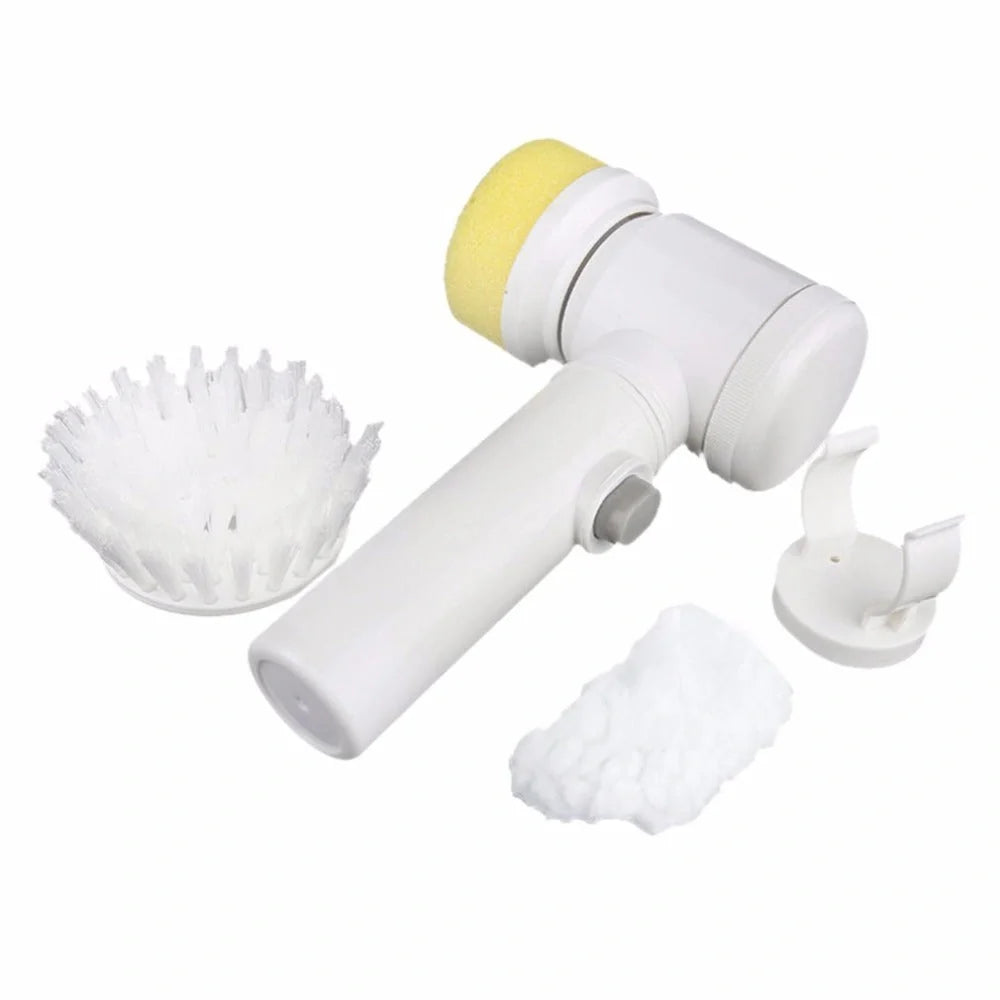 5-in-1 Electric Cleaning Brush with three interchangeable heads for versatile cleaning tasks