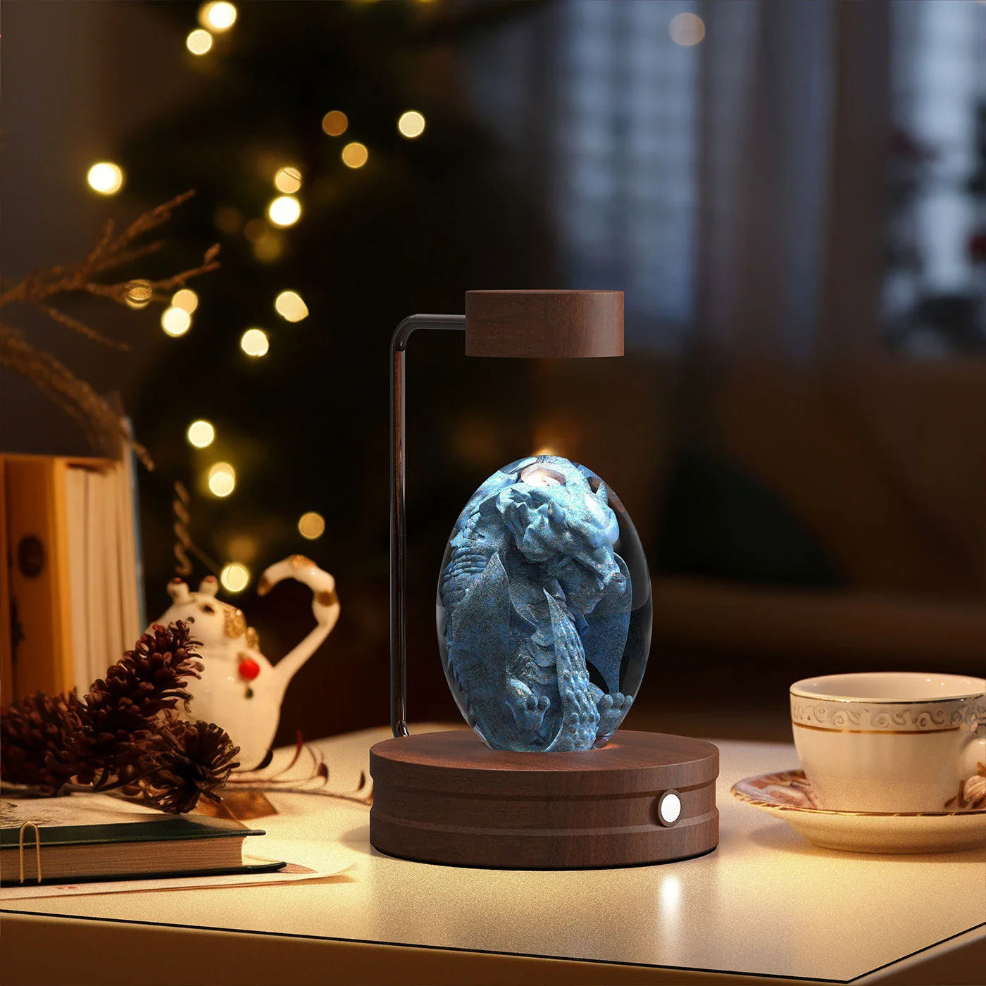 Crystal Ball Cosmic Dinosaur Indoor Night Light with USB Power and Warm Bedside Lighting