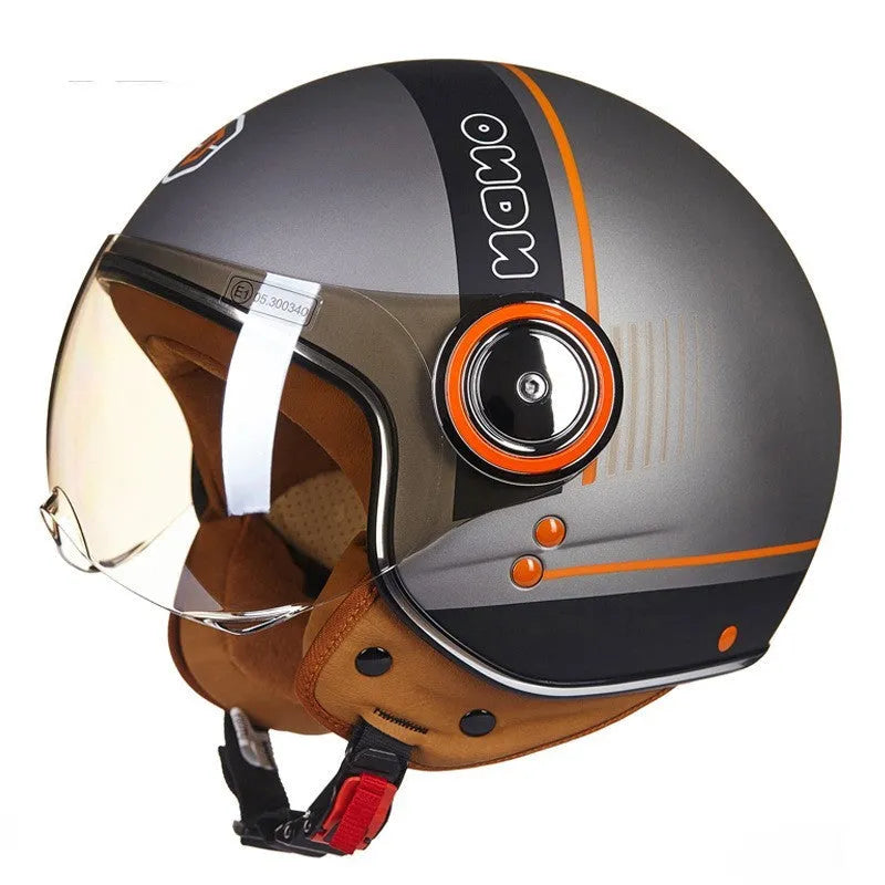 Retro style battery car half helmet in bright two-tone colours with ABS shell