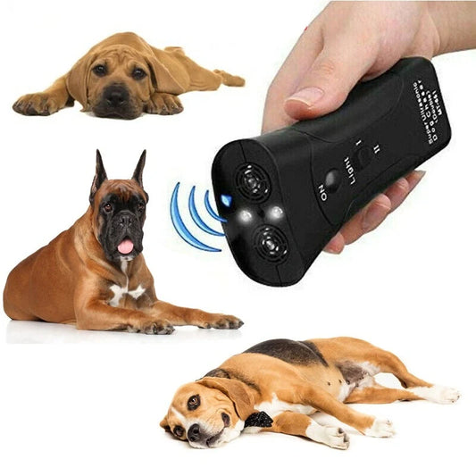 3-in-1 Anti Barking Dog Training Device with ultrasonic repeller and LED flashlight features