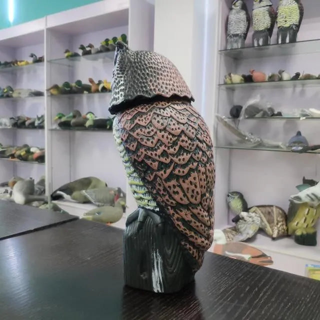 Electric owl decoy with 360-degree rotating head, 38.5cm animal model in pastoral style, shown in Electric Owl and Owl options
