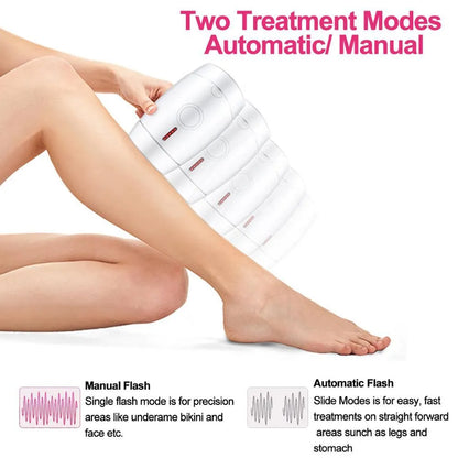 White home laser hair removal device with display, shown next to its power adapter.