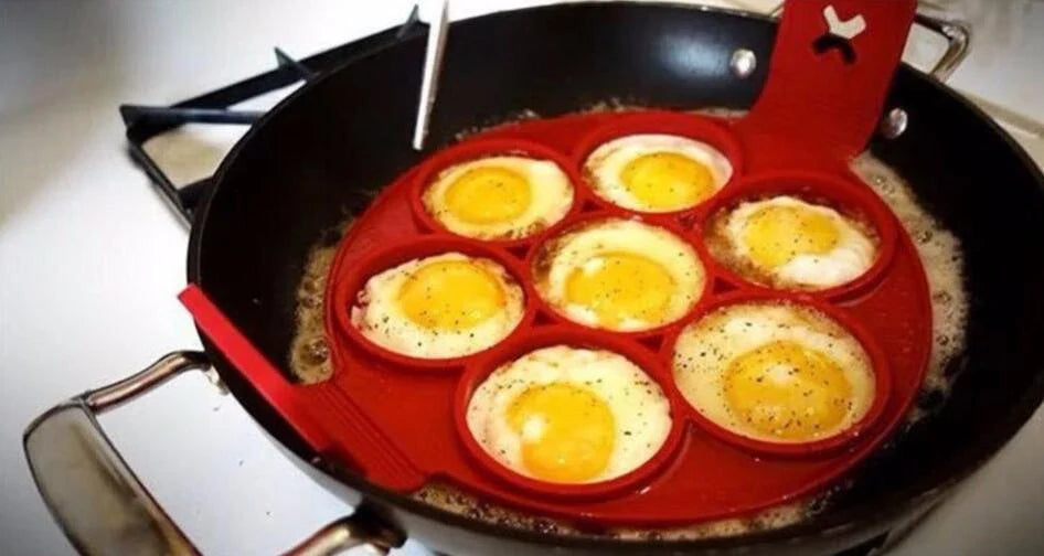 Nonstick silicone pancake maker with seven cavities for creating perfectly shaped pancakes easily