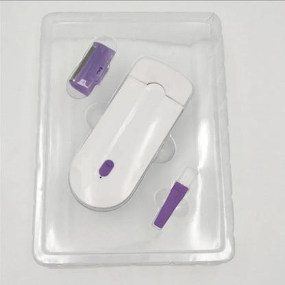 White laser hair removal machine with detachable heads showing 12cm length and included accessories