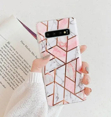 Electroplated marble mobile phone case for Huawei and Samsung smartphones with TPU construction and scratch-resistant finish