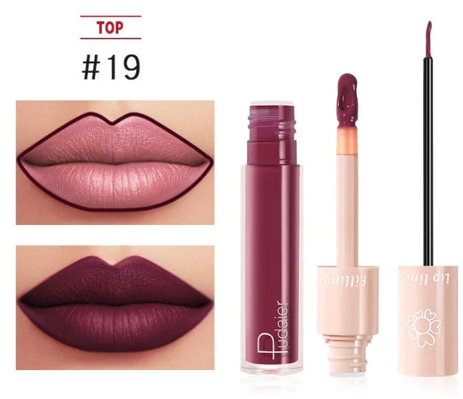 Pudaier dual-ended lipstick and lip gloss tube with 20 colour options