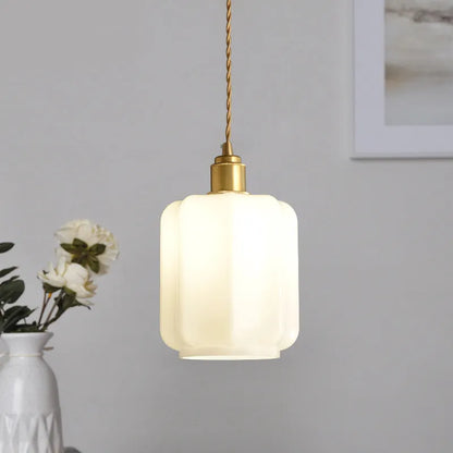 Brass vintage chandelier with white jade glass shade, 15x24cm, 220V ceiling light for living room or bedroom