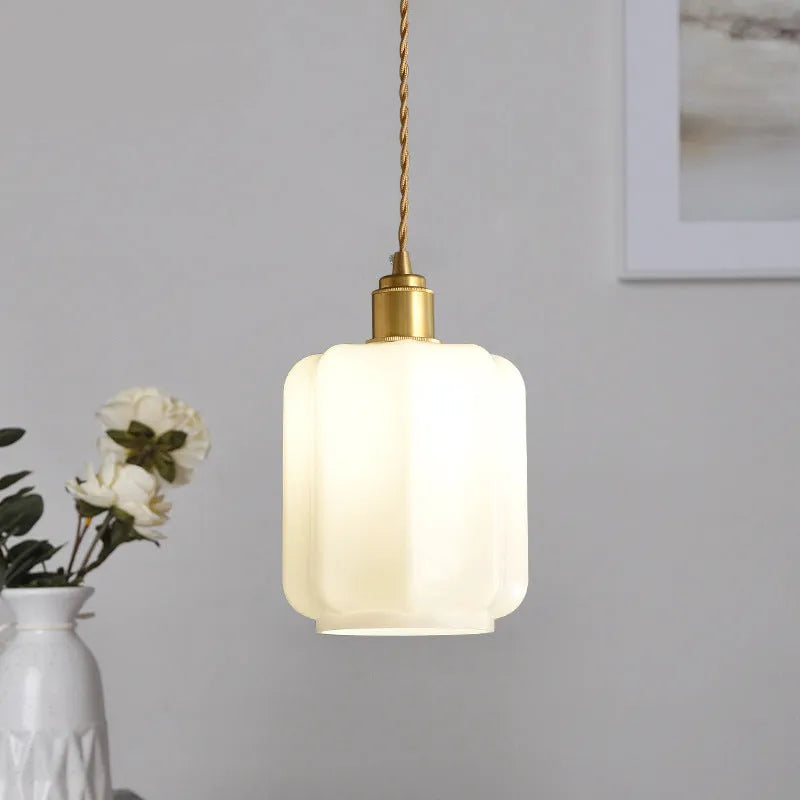 Brass Vintage Chandelier with White Jade Glass Shade 15x24cm 220V Ceiling Light for Living Room Bedroom Restaurant Home Lighting in Light Luxury Style