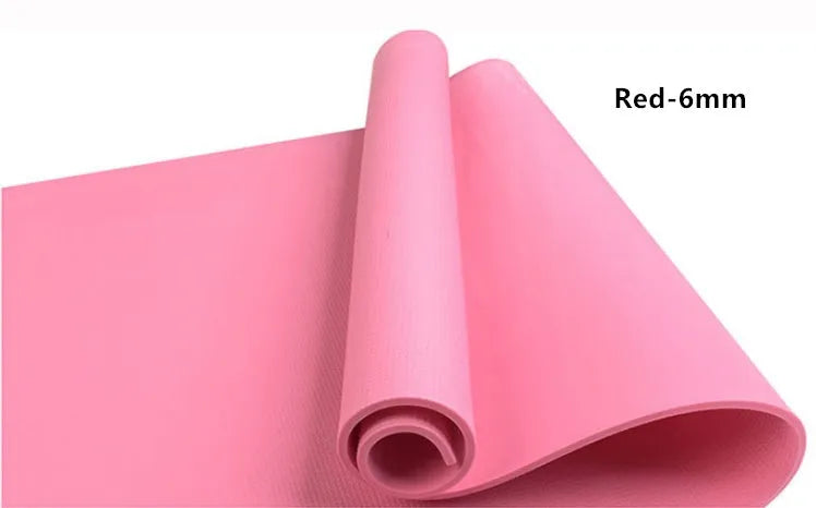 EVA composite fitness and yoga mat in blue, showing its texture and rolled edge next to a storage bag.