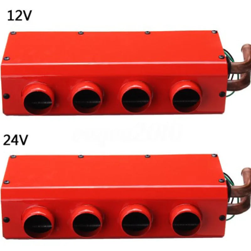 Metal car heater unit with copper pipe connections for vehicle heating system