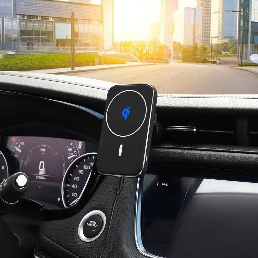 Black M6 magnetic wireless car charger bracket with USB cable for vehicle installation