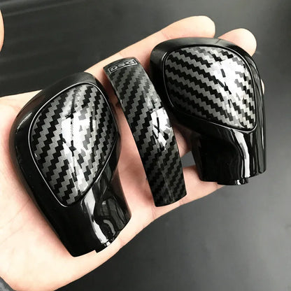 Carbon fibre gear shift side cover for Volkswagen DSG transmission with leather knob