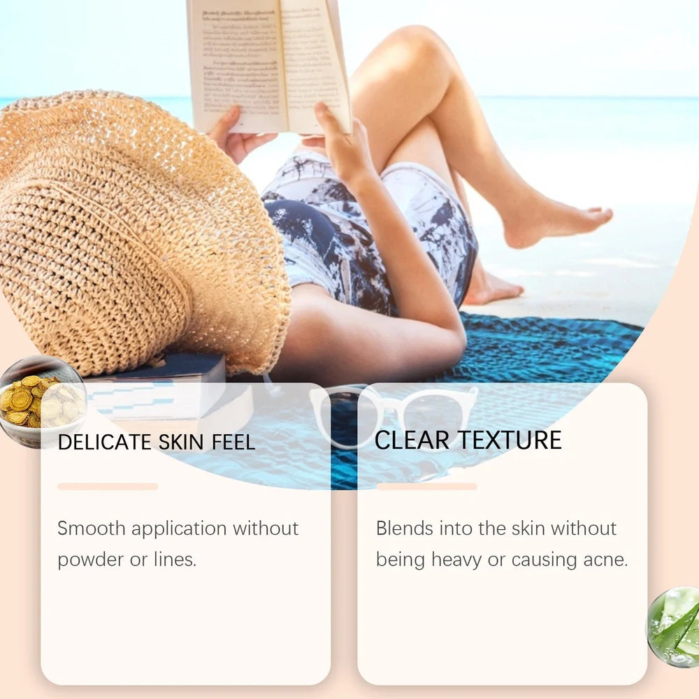 SPF50+ sunscreen cream in 50ml tube with titanium dioxide and hyaluronic acid for summer protection