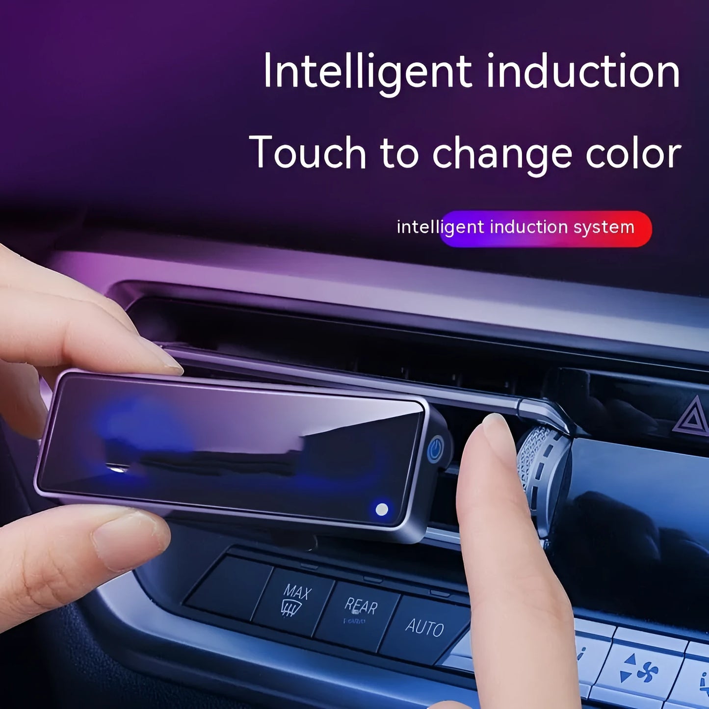 Black car air vent aroma diffuser with LED lighting and fragrance sticks