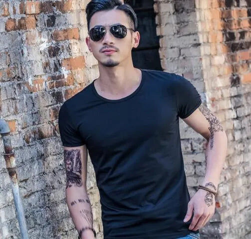 Men's bamboo fibre summer T-shirt shown in multiple colour options on a grey background.